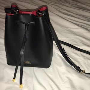 Lightly used Ralph Lauren bucket bag black red